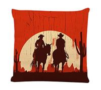 Taie d'oreiller Wild Silhouette of Cowboy Couple Riding Horses on Wooden Sign West Western Pillow Covers Doux Et Confortable Taies D'Oreillers pour Chambre Maison 45x45 CM