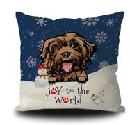 Taie d'oreiller Winter Christmas Cockapoo Dog Blue Snowflake Joy to The World for Winter Housse De Coussin Résistant Housse Oreiller Respirant Protege Oreiller pour Chambre Bureau Jardin 45X45CM