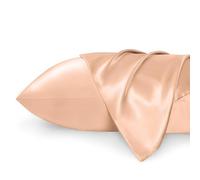 Taie d'oreillers en Soie 65x65 - Oreiller Anti-Rides, Anti-acarien et Non Absorbant - 100% Soie pour Cheveux et Peau en Bonne santé (Pêche)