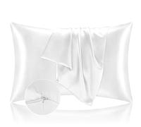Taie Oreille 50x70 en Satin, Housse Oreiller Satinées Protège Peau et Cheveux - Ultra Douce et Hypoallergénique - Lot de 2 Taies d'oreiller avec Fermeture Éclair Blanc