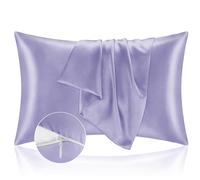 Taie Oreille 50x70 en Satin, Housse Oreiller Satinées Protège Peau et Cheveux - Ultra Douce et Hypoallergénique - Lot de 2 Taies d'oreiller avec Fermeture Éclair Lilas
