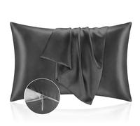 Taie Oreille 50x70 en Satin, Housse Oreiller Satinées Protège Peau et Cheveux - Ultra Douce et Hypoallergénique - Lot de 2 Taies d'oreiller avec Fermeture Éclair Gris foncé