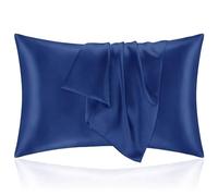 Taie Oreille 50x80 en Satin, Housse Oreiller Satinées Protège Peau et Cheveux - Ultra Douce et Hypoallergénique - Lot de 2 Taies d'oreiller avec Fermeture Éclair Bleu foncé