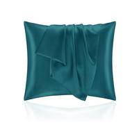 Taie Oreille 65x65 en Satin, Housse Oreiller Satinées Protège Peau et Cheveux - Ultra Douce et Hypoallergénique - Lot de 2 Housse Coussin avec Fermeture Éclair Bleu Vert