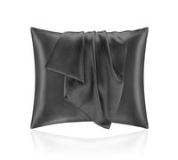 Taie Oreille 65x65 en Satin, Housse Oreiller Satinées Protège Peau et Cheveux - Ultra Douce et Hypoallergénique - Lot de 2 Taies d'oreiller avec Fermeture Éclair Gris foncé
