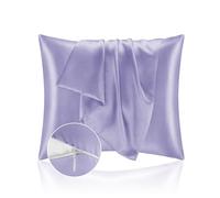 Taie Oreille 65x65 en Satin, Housse Oreiller Satinées Protège Peau et Cheveux - Ultra Douce et Hypoallergénique - Lot de 2 Taies d'oreiller avec Fermeture Éclair Lilas