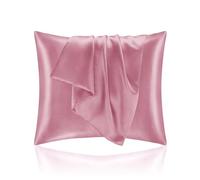 Taie Oreille 65x65 en Satin, Housse Oreiller Satinées Protège Peau et Cheveux - Ultra Douce et Hypoallergénique - Lot de 2 Taies d'oreiller avec Fermeture Éclair Fuchsia