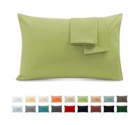 Taie Oreiller 100% Coton 40x70 cm 2 PCS, Taie d'oreiller Rectangulaire Puro Coton Jersey 120GSM - Housse de Coussin Résistant et Hypoallergénique Vert Clair