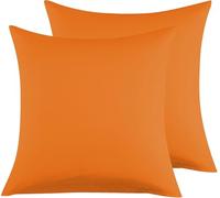 Taie Oreiller 100% Coton 45x45cm 2PCS, Taie d'oreiller Rectangulaire Puro Coton Jersey 120GSM - Housse de Coussin Résistant et Hypoallergénique,Orange