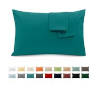 Taie Oreiller 100% Coton 50x70 cm 2 PCS, Taie d'oreiller Rectangulaire Puro Coton Jersey 120GSM - Housse de Coussin Résistant et Hypoallergénique Turquoise