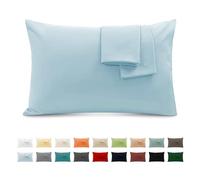 Taie Oreiller 100% Coton 50x70 cm 2 PCS, Taie d'oreiller Rectangulaire Puro Coton Jersey 120GSM - Housse de Coussin Résistant et Hypoallergénique Bleu Ciel