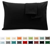 Taie Oreiller 100% Coton 50x70cm 2PCS, Taie d'oreiller Rectangulaire Puro Coton Jersey 120GSM - Housse de Coussin Résistant et Hypoallergénique Noir