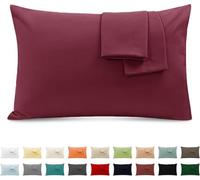 Taie Oreiller 100% Coton 50x80cm 2PCS, Taie d'oreiller Rectangulaire Puro Coton Jersey 120GSM - Housse de Coussin Résistant et Hypoallergénique Vin Rouge