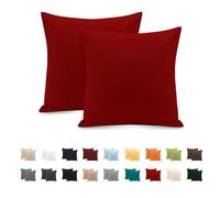 Taie Oreiller 100% Coton 65x65 cm 2 PCS, Taie d'oreiller Rectangulaire Puro Coton Jersey 120GSM - Housse de Coussin Résistant et Hypoallergénique Rouge