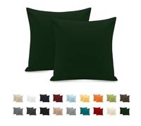 Taie Oreiller 100% Coton 65x65 cm 2 PCS, Taie d'oreiller Rectangulaire Puro Coton Jersey 120GSM - Housse de Coussin Résistant et Hypoallergénique Forêt Verte
