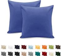 Taie Oreiller 100% Coton 65x65cm 2PCS, Taie d'oreiller Rectangulaire Puro Coton Jersey 120GSM - Housse de Coussin Résistant et Hypoallergénique Bleu