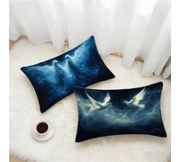 Taie Oreiller 25x45 Lot de 2, Bleu Housse Coussin 45x25cm avec Fermeture Éclair Invisible, Ange Velours Doux Housse de Coussin Rectangulaire, Taie d'oreiller pour Canape Salon Maison Decor Y-1037