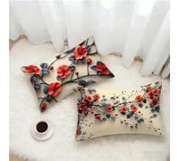 Taie Oreiller 25x45 Lot de 2, Rouge Housse Coussin 45x25cm avec Fermeture Éclair Invisible, Fleur Velours Doux Housse de Coussin Rectangulaire, Taie d'oreiller pour Canape Salon Maison Decor 4-2956
