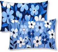 Taie Oreiller 25x50 Lot de 2 Housse Coussin en Velours Bleu Rectangulaire Coussin de Canape Moderne Fleur Taie d'oreiller Avec Fermeture à Glissière Invisible pour Decoration Maison Canapé S1-549