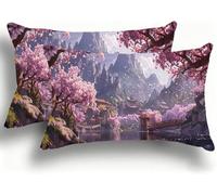 Taie Oreiller 25x50 Lot de 2 Lin de Coton Protege Oreiller, Coussin Exterieur Impermeable avec Fermeture Éclair Invisible, Confortable Housse de Coussin Jardin Pillow Paysage Eau De Montagne W0VJ-255