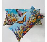 Taie Oreiller 30 x 50cm Couleur Orange Housse de Coussin Papillon Taie Oreiller Lot de 2, Lin Housse de Coussin Impression Recto Verso Doux Confortable Lavable pour Salon Canapé Cadeau De Noël C0C818