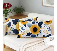 Taie Oreiller 30x50 cm Couleur Unie Lot de 2 Housses de Coussin Tournesol Coussins Rectangulaire Taies D'oreillers Canapé Lin Taie Oreiller pour Salon de Jardin Printemps Été Automne Decoration L-442