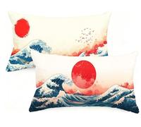 Taie Oreiller 30x50 cm Lot de 2 Japon Housse Coussin 30 x 50 Rectangulaire Coussin Océan Impression Double Face Velour Taie d'oreiller pour Salon Chambre Maison Decoration Noël Cadeaux EM-1423