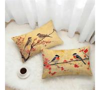 Taie Oreiller 30x50 Lot de 2, Couleur Orange Housse Coussin 50x30cm avec Fermeture Éclair Invisible, Oiseau Imperméable Lin Housse de Coussin Rectangulaire, Taie d'oreiller pour Maison Decor 5-5937