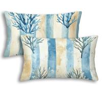 Taie Oreiller 30x50 Lot de 2 Housse de Coussin Bleu Rectangulaire Housse Coussin Corail pour Decoration Salon Canapé Taie d'oreiller Impression Recto Verso pour Maison Salon Canapé Chaise Lit -2242