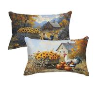 Taie Oreiller 30x50 Lot de 2 Housse de Coussin Fleurs Coussin Canape, Rectangulaire Lin Taies D'oreillers Couleur Orange Double Face Impression Decoratif Housse Oreiller Decoration Salon Moderne P-44