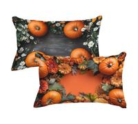 Taie Oreiller 30x50 Lot de 2 Housse de Coussin Orange Brûlé Coussin Canape, Rectangulaire Lin Taies D'oreillers Fleurs Double Face Impression Decoratif Housse Oreiller Decoration Salon Moderne P-144