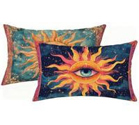 Taie Oreiller 30x50 Lot de 2 Soleil Housse de Coussin Rectangulaire 30 x 50 Coussin Exterieur Impermeable, Œil Motif Velours Décoratif Canapé Taie Oreiller pour Noël Decoration Maison Cadeaux h-552