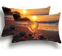 Taie Oreiller 30x60 Lot de 2 Lin de Coton Protege Oreiller, Coussin Exterieur Impermeable avec Fermeture Éclair Invisible, pour Maison Confortable Housse de Coussin Jardin Pillow Verre Amour W0VJ-300