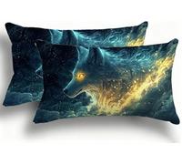 Taie Oreiller 30x60 Lumineux Lot de 2 Taies d'Oreillers 30 x 60 Lin de coton Decoratif, Housse Oreiller Coussin avec Fermeture Éclair, pour Lit Maison Chambre Canapé Jardin Décoration, Le Loup F0A1123