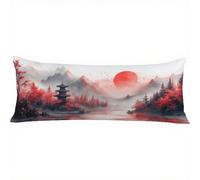 Taie Oreiller 30x90 Japon Oreiller de Corps Paysage Taie de Traversin 90 cm, Doux Resistant Velour Taie D'oreiller, Fermeture Eclair Caché Taies D'oreillers pour Salon Lit Housses de Coussin w-1436