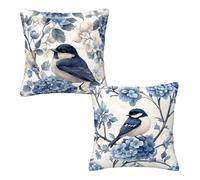 Taie Oreiller 35x35 cm, Housse Coussin Bleu, Velours Taies d'oreillers Lot de 2, Motif Oiseau Coussin Canape Decoration Impression Recto Verso pour Automne Decoration Maison Salon, Cadeau Femme S-79
