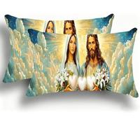 Taie Oreiller 35x70 Lot de 2 Lin de Coton Protege Oreiller, Coussin Exterieur Impermeable avec Fermeture Éclair Invisible, Maison Confortable Housse de Coussin Jardin Pillow Jésus La Vierge W0VJ-959