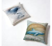Taie Oreiller 40 x 40 Lot de 2 Blanc Coussin Exterieur 40x40 cm Coussin Decoratif Requin Housse De Canapé Lin avec Fermeture éclair Invisible pour Jardin Decoration Maison, Printemps et été O-EL8341