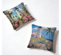 Taie Oreiller 40 x 40 Lot de 2 Couleur Coussin Exterieur 40x40 cm Coussin Decoratif Phare Housse De Canapé Lin avec Fermeture éclair Invisible pour Jardin Decoration Maison, Printemps et été Y-R5G98Q