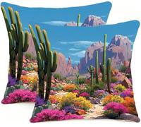 Taie Oreiller 40x40cm Lot de 2 Canapé Oreiller Decoratif Housse Coussin Exterieur Taie d'oreiller en Velours Douce, pour Home Decoration Housse de Coussins Fleur De Cactus BL5R-877