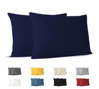 Taie Oreiller 40x60 cm (Lot de 2) Dreamzie - 100% Coton Jersey 150 GSM - Bleu Foncé - Taie d'oreiller 40 x 60 cm- Housse de Coussin Résistant et Hypoallergénique pour Oreiller