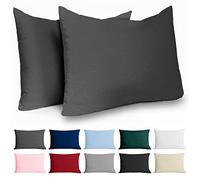 Dreamzie Taie Oreiller 40x60 Coton Renforcé (Set de 2) - Anthracite - Tissage serré de 57 Fils/cm² - Taie Oreiller 40 x 60 cm- Certifié Oeko Tex