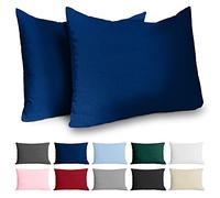 Taie Oreiller 40x60 Coton Renforcé (Set de 2) - Bleu Foncé - Tissage serré de 57 Fils/cm² - Taie Oreiller 40 x 60 cm- Certifié Oeko Tex