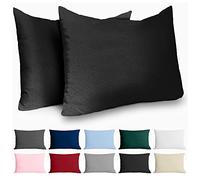 Dreamzie Taie Oreiller 40x60 Coton Renforcé (Set de 2) - Noir - Tissage serré de 57 Fils/cm² - Taie Oreiller 40 x 60 cm- Certifié Oeko Tex