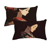 Taie Oreiller 40x60, Japon Taie D'oreiller Rectangulaire, Automne Housse de Coussin Geisha Motif avec Fermeture Éclair Invisible, Double Face Velours Housse Oreiller, Decoration Chambre Canapé,Model75