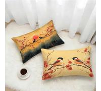 Taie Oreiller 40x60 Lot de 2, Couleur Orange Housse Coussin 60x40cm avec Fermeture Éclair Invisible, Oiseau Imperméable Lin Housse de Coussin Rectangulaire, Taie d'oreiller pour Maison Decor 2-5773