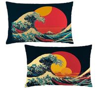 Taie Oreiller 40x60 Lot de 2 Japon Housse Coussin 40x60 cm Rectangulaire Coussin Coucher de Soleil Impression Double Face Velour Taie d'oreiller,Canape Salon Maison Decoration Automne Cadeaux LE-895