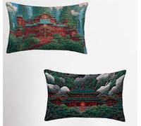 Taie Oreiller 40x60cm Lot de 2, RéTro Housse Coussin avec Fermeture Éclair Invisible, Architecture Velours Doux Housse de Coussin Rectangulaire, Taie d'oreiller pour Canape Chambre Maison Decor 2-4683