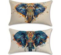 Taie Oreiller 40x65 Lot de 2 éléphant Housse de Coussin Abstrait Coussin Decoratif, Lin Housse Oreiller 40x65 Taie d'oreiller Rectangulaire, Decoration Maison, pour Salon Chambre Lit Canape, m-142