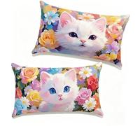Taie Oreiller 40x70 cm Lot de 2 Chat Housse de Coussin 40 x 70 cm Coussin Decoratif Lit Lin Exterieur Cushion Covers Fleur pour Printemps Été Chaise Canape Chambre Terrasse Décoratifs, Gifts A-812Q8N
